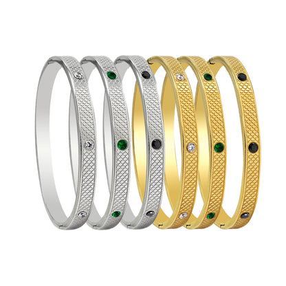 Simple Style Round Stainless Steel Plating Inlay Zircon 18k Gold Plated Bangle