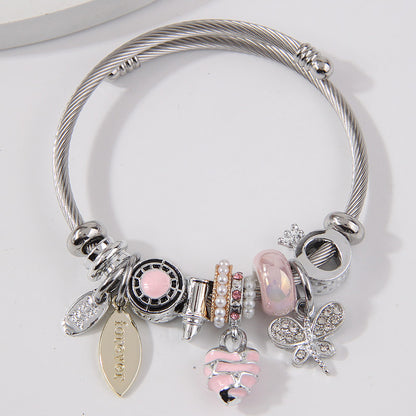 Simple Style Heart Shape Dragonfly Stainless Steel Alloy Bangle