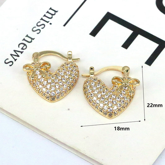 1 Pair Simple Style Shiny Heart Shape Plating Inlay Copper Artificial Rhinestones Zircon 18k Gold Plated Hoop Earrings