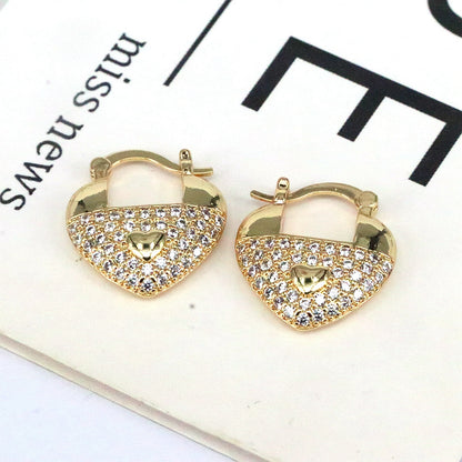 1 Pair Simple Style Shiny Heart Shape Plating Inlay Copper Artificial Rhinestones Zircon 18k Gold Plated Hoop Earrings