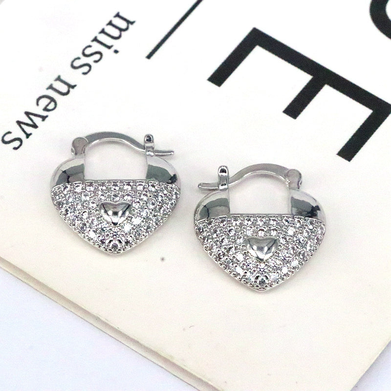 1 Pair Simple Style Shiny Heart Shape Plating Inlay Copper Artificial Rhinestones Zircon 18k Gold Plated Hoop Earrings