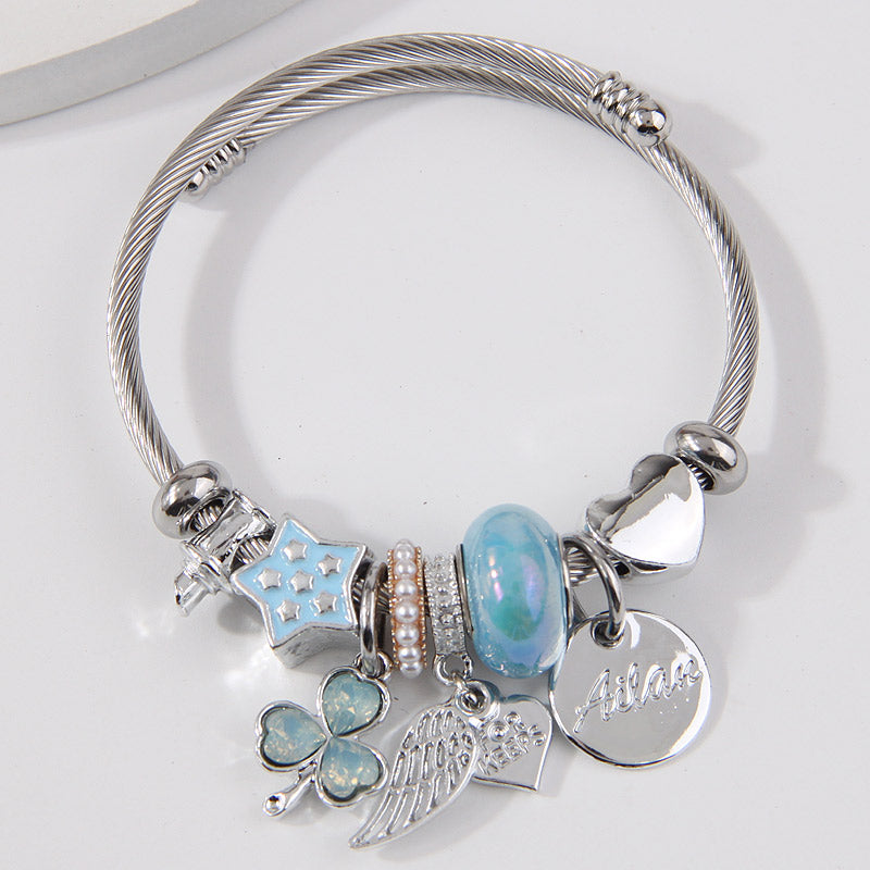 Simple Style Shamrock Wings Stainless Steel Alloy Bangle