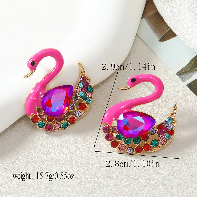 1 Pair Simple Style Shiny Swan Plating Inlay Alloy Rhinestones Gold Plated Ear Studs