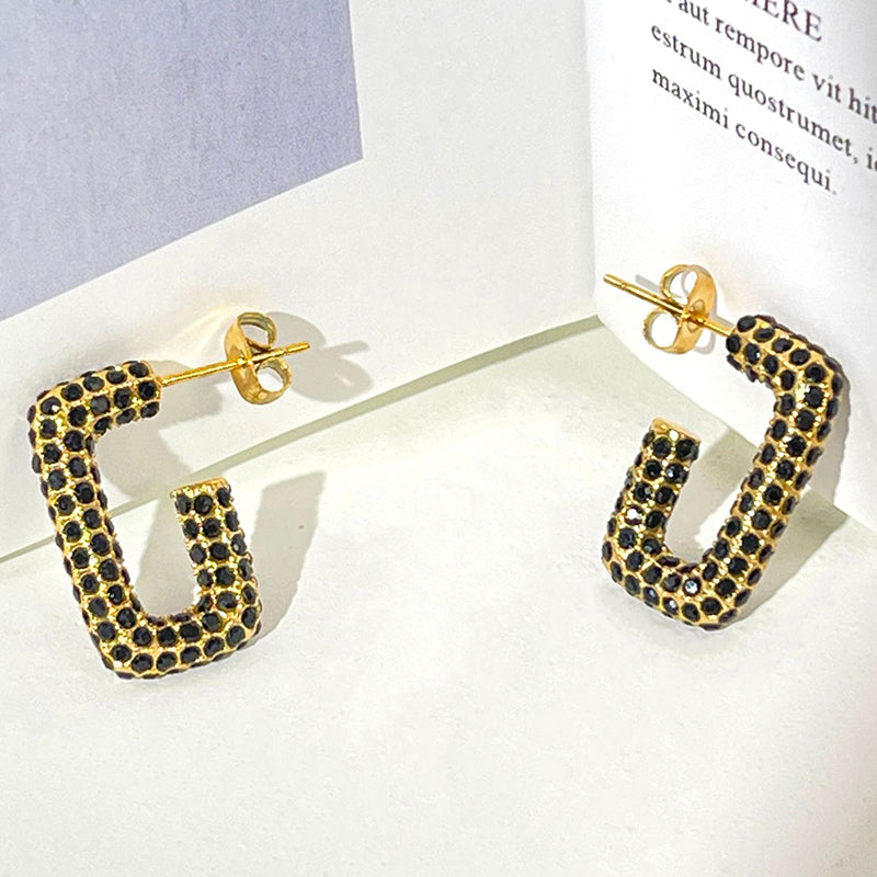 Simple Style Shiny Square Stainless Steel Plating Inlay Rhinestones 18k Gold Plated Ear Studs