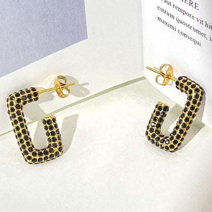 Simple Style Shiny Square Stainless Steel Plating Inlay Rhinestones 18k Gold Plated Ear Studs