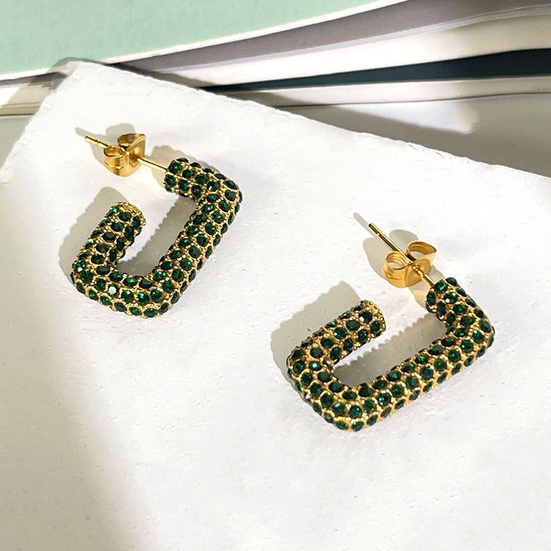 Simple Style Shiny Square Stainless Steel Plating Inlay Rhinestones 18k Gold Plated Ear Studs