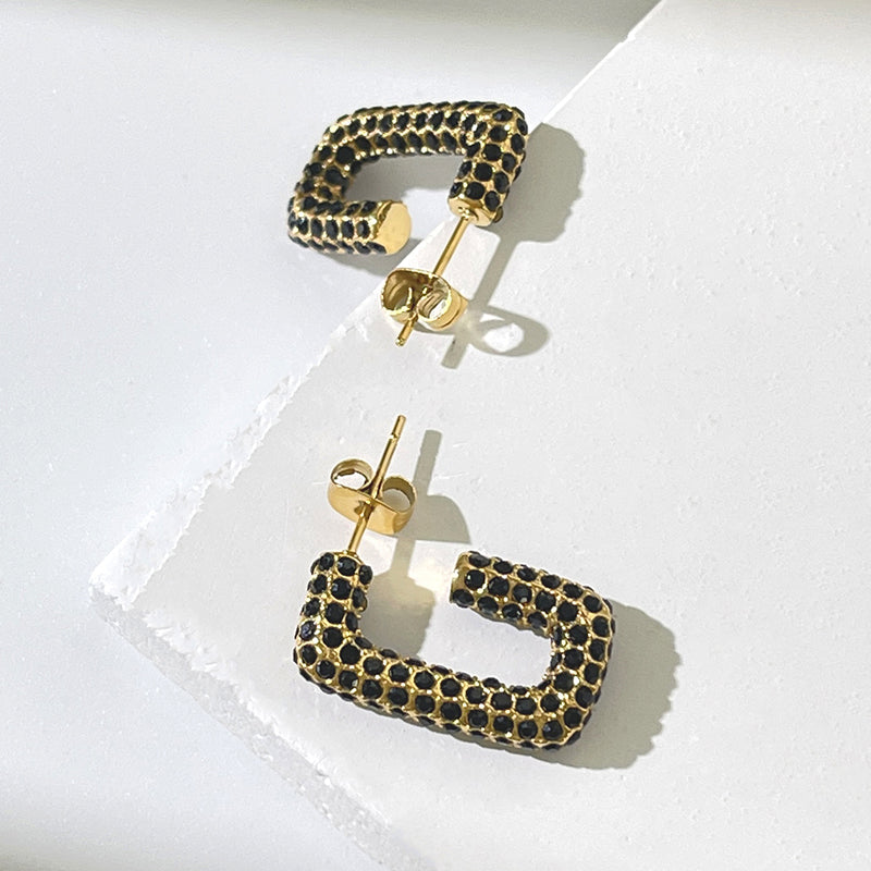 Simple Style Shiny Square Stainless Steel Plating Inlay Rhinestones 18k Gold Plated Ear Studs