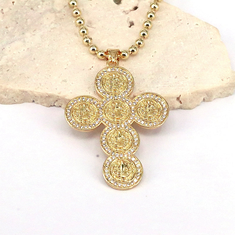 Retro Luxurious Simple Style Cross Copper Plating Inlay Zircon Gold Plated Pendant Necklace