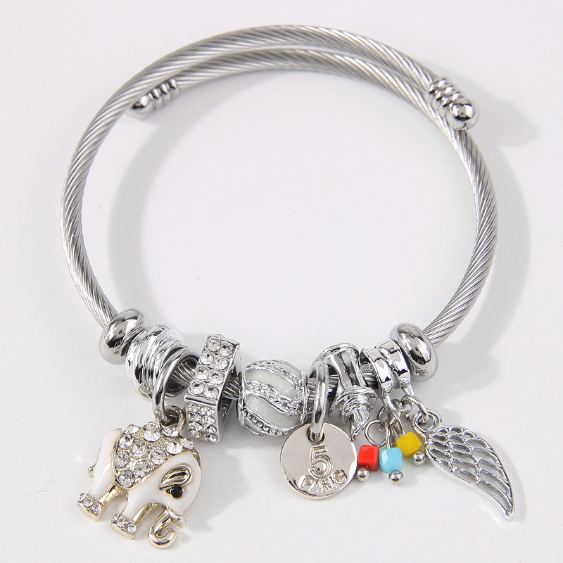 Simple Style Wings Elephant Stainless Steel Alloy Plating Inlay Rhinestones Women's Bangle