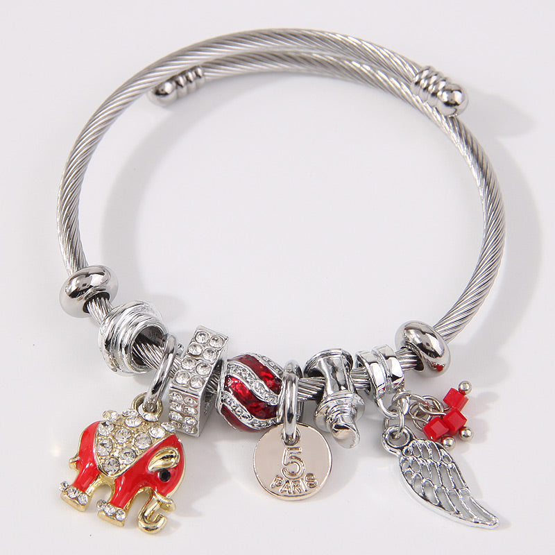 Simple Style Wings Elephant Stainless Steel Alloy Plating Inlay Rhinestones Women's Bangle