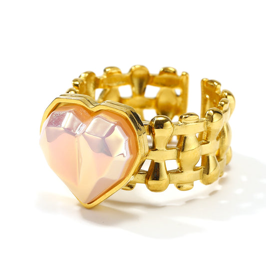 Ig Style Simple Style Heart Shape Stainless Steel Plating Inlay Shell Gold Plated Open Rings