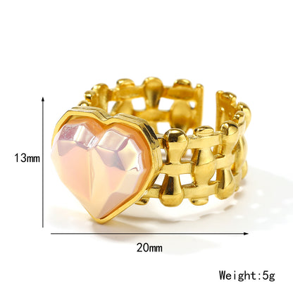 Ig Style Simple Style Heart Shape Stainless Steel Plating Inlay Shell Gold Plated Open Rings