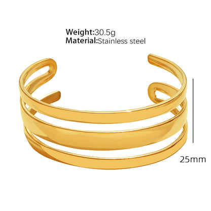 Vintage Style Punk Double Ring Waves Floral Titanium Steel Plating 18k Gold Plated Bangle