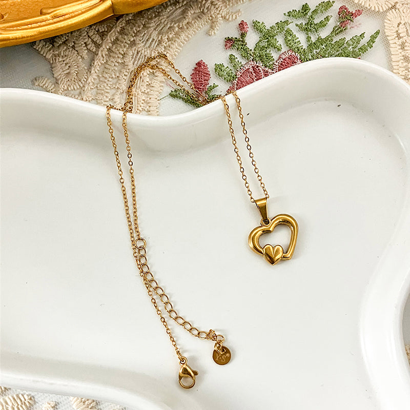 Romantic Sweet Heart Shape Stainless Steel Plating Gold Plated Pendant Necklace