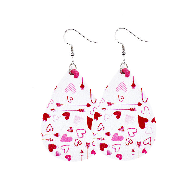 1 Pair Sweet Water Droplets Pu Leather Valentine's Day Women's Earrings