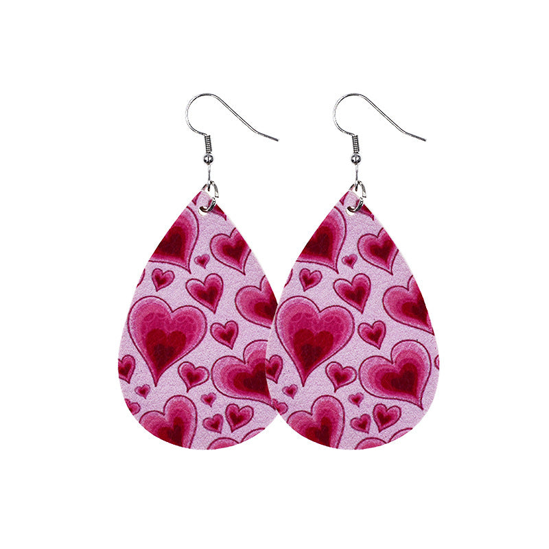 1 Pair Sweet Water Droplets Pu Leather Valentine's Day Women's Earrings