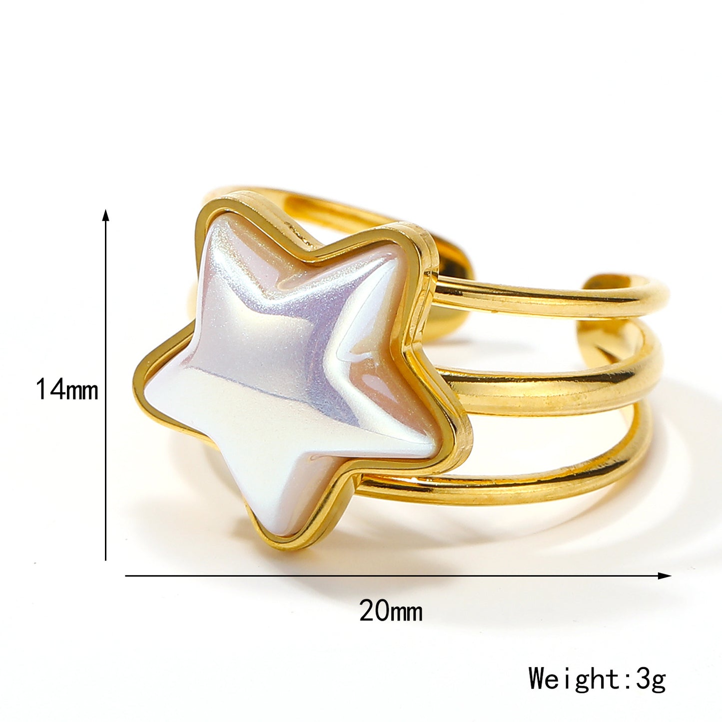 Cute Double Ring Star Stainless Steel Plating Inlay Shell Gold Plated Open Rings