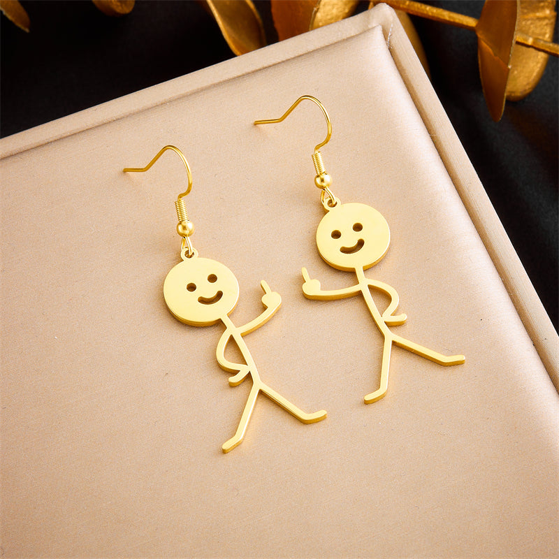 1 Pair Funny Cartoon Character Plating Titanium Steel 18k Gold Plated Drop Earrings