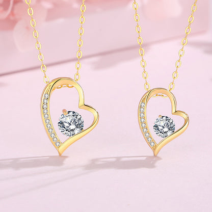 1 Piece Simple Style Heart Shape Sterling Silver Polishing Hollow Out Inlay Rhinestones Pendant Necklace