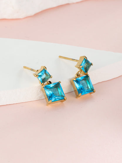 1 Pair Ig Style Simple Style Square Plating Inlay Stainless Steel Zircon 18k Gold Plated Drop Earrings