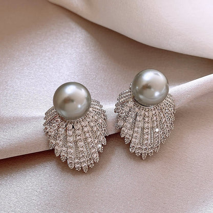 1 Pair Sweet Geometric Round Plating Imitation Pearl Drop Earrings