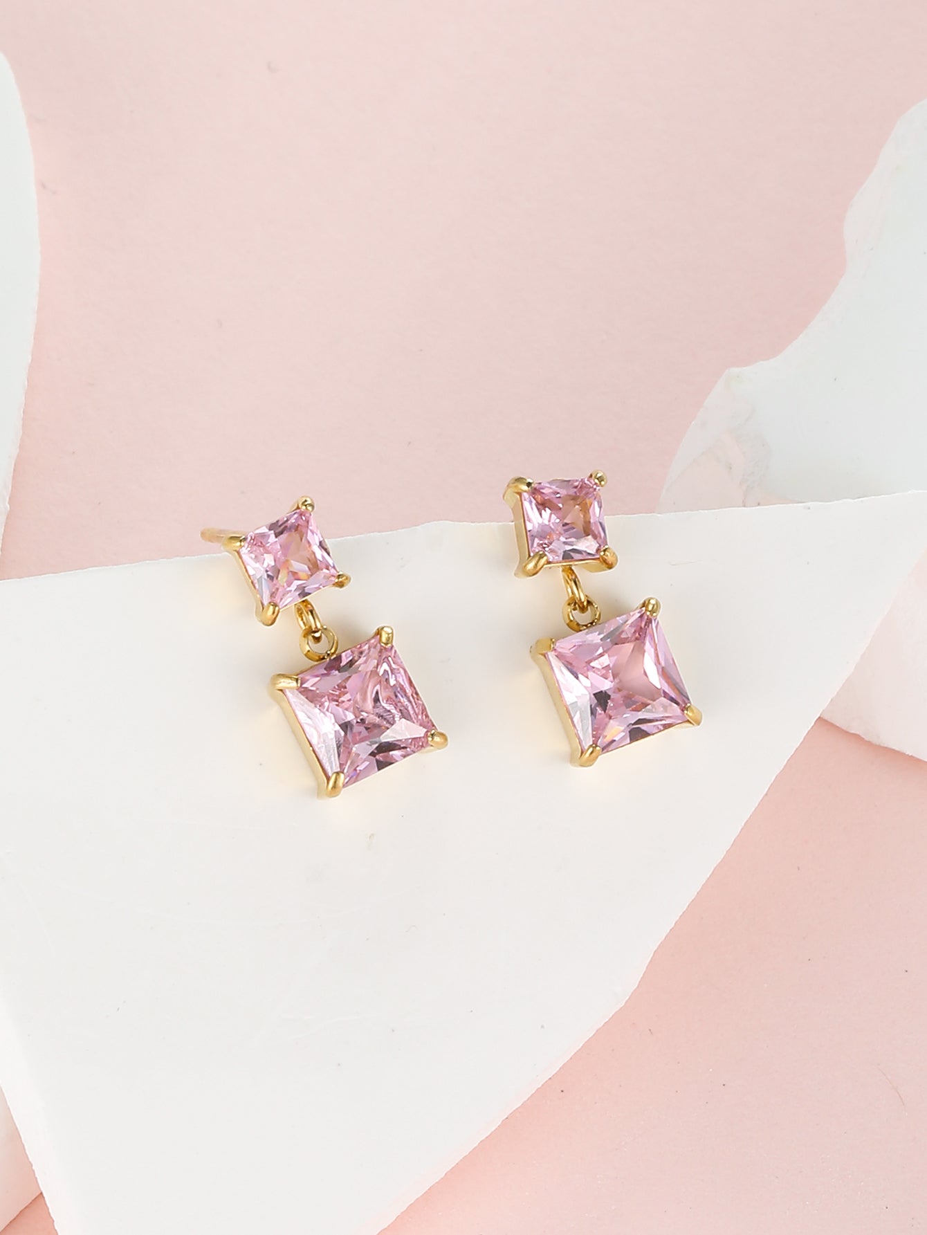 1 Pair Ig Style Simple Style Square Plating Inlay Stainless Steel Zircon 18k Gold Plated Drop Earrings