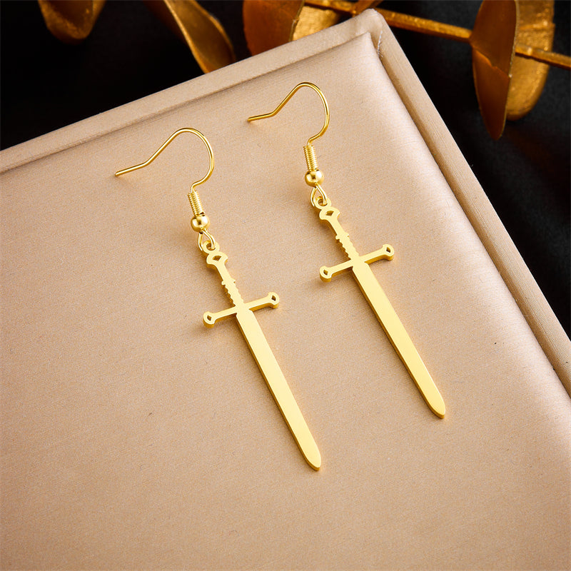 1 Pair Simple Style Sword Plating Titanium Steel 18k Gold Plated Drop Earrings