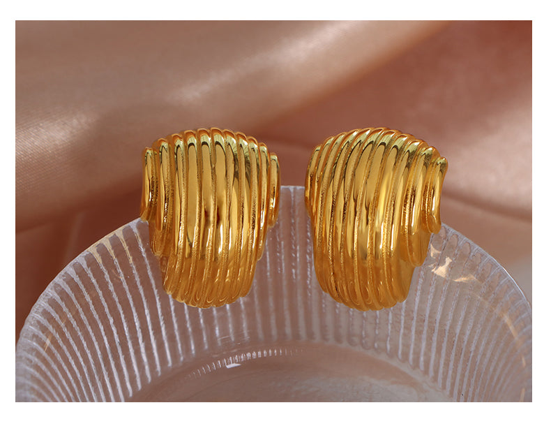 1 Pair Vintage Style Stripe Lines Plating Titanium Steel 18k Gold Plated Ear Studs