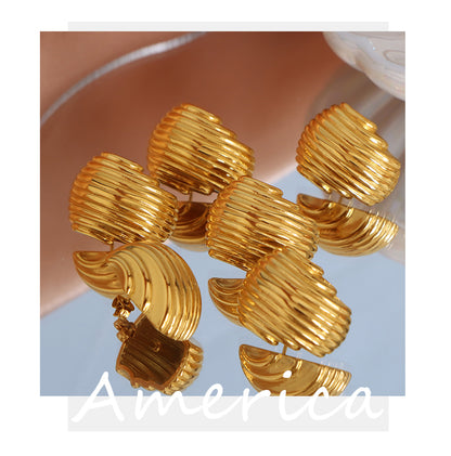 1 Pair Vintage Style Stripe Lines Plating Titanium Steel 18k Gold Plated Ear Studs