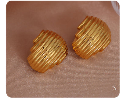 1 Pair Vintage Style Stripe Lines Plating Titanium Steel 18k Gold Plated Ear Studs