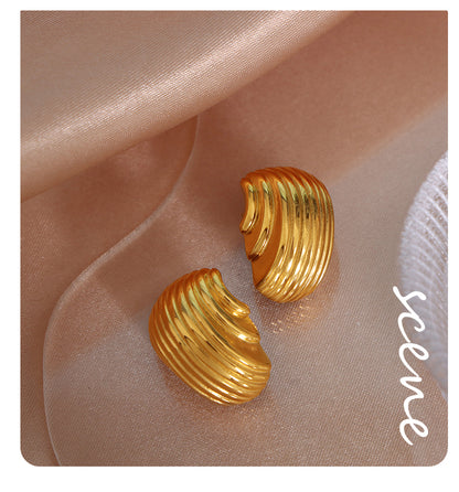 1 Pair Vintage Style Stripe Lines Plating Titanium Steel 18k Gold Plated Ear Studs