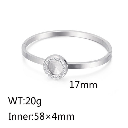 Lady Round Stainless Steel Plating Inlay Rhinestones Bangle