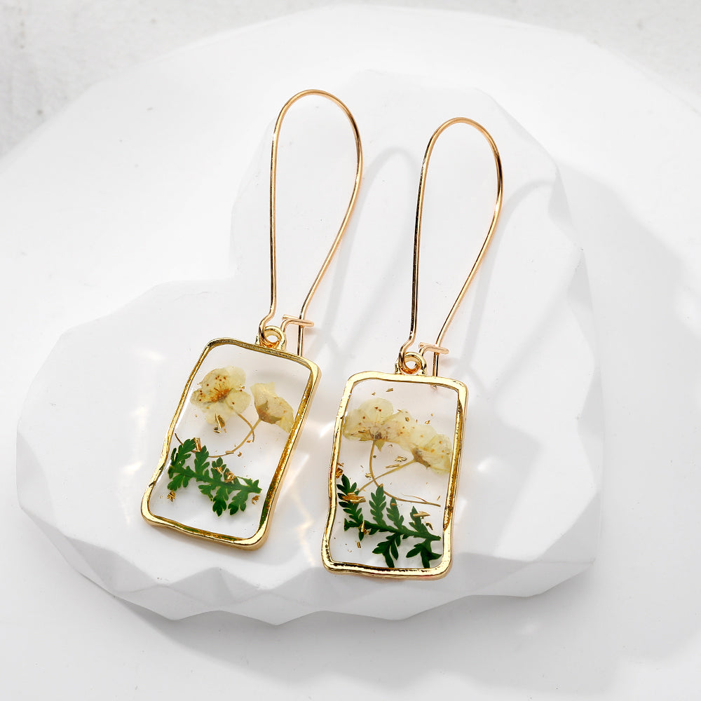 1 Pair Casual Vacation Simple Style Plant Rectangle Resin Drop Earrings