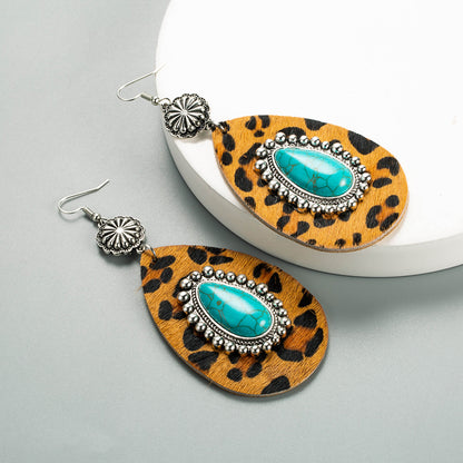 1 Pair Elegant Luxurious Water Droplets Leopard Plating Inlay Alloy Turquoise Gold Plated Drop Earrings