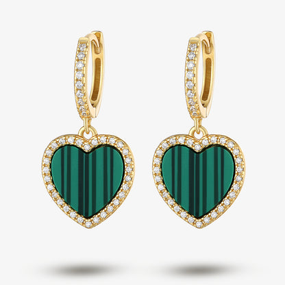 Vintage Style Luxurious Romantic Heart Shape Sterling Silver Plating Inlay Malachite Carnelian Zircon Women's Earrings Necklace