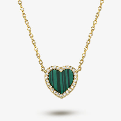 Vintage Style Luxurious Romantic Heart Shape Sterling Silver Plating Inlay Malachite Carnelian Zircon Women's Earrings Necklace