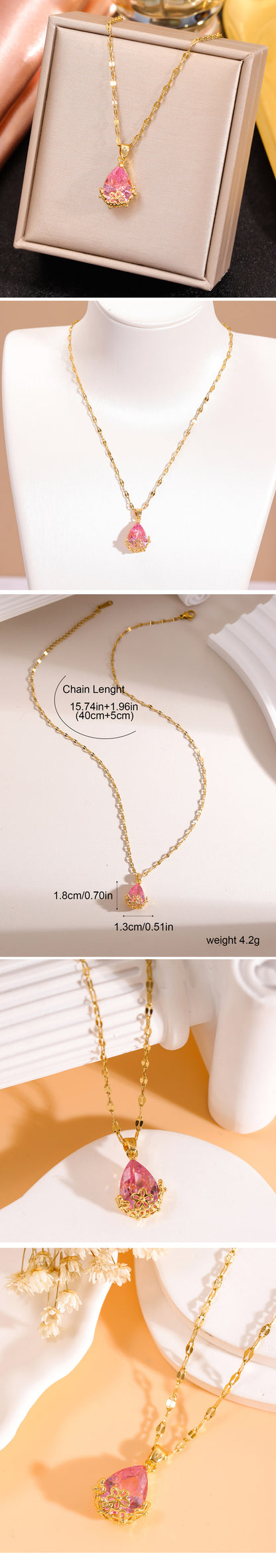 Ig Style Sweet Water Droplets Copper Inlay Zircon Pendant Necklace