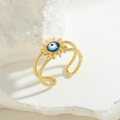 Vintage Style Simple Style Devil's Eye Copper Enamel Plating Inlay Zircon 14k Gold Plated Open Rings