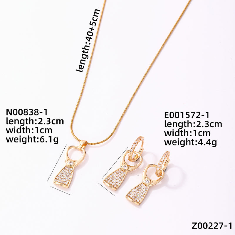 Modern Style Geometric Stainless Steel Copper Plating Inlay Zircon Gold Plated Silver Plated Jewelry Set