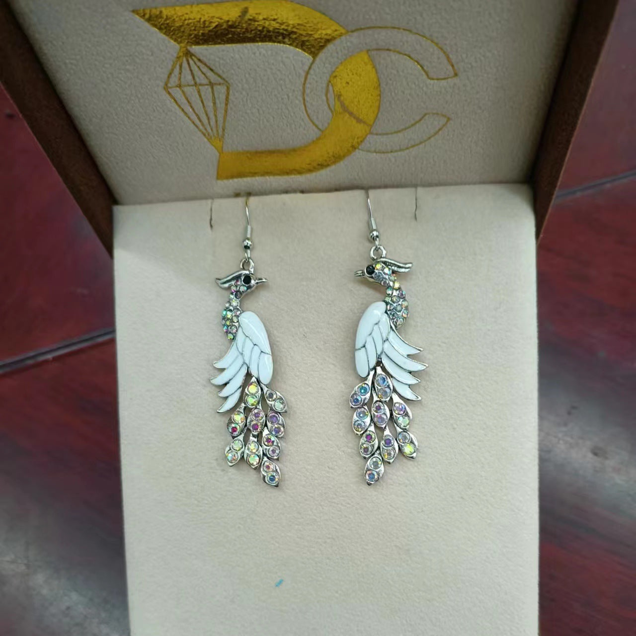 Fashion Ethnic Long Diamond Peacock Alloy Earrings