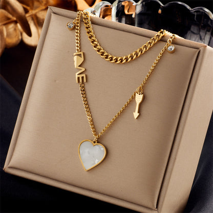 Ig Style Simple Style Geometric Titanium Steel Plating Inlay Artificial Pearls Rhinestones Shell Necklace