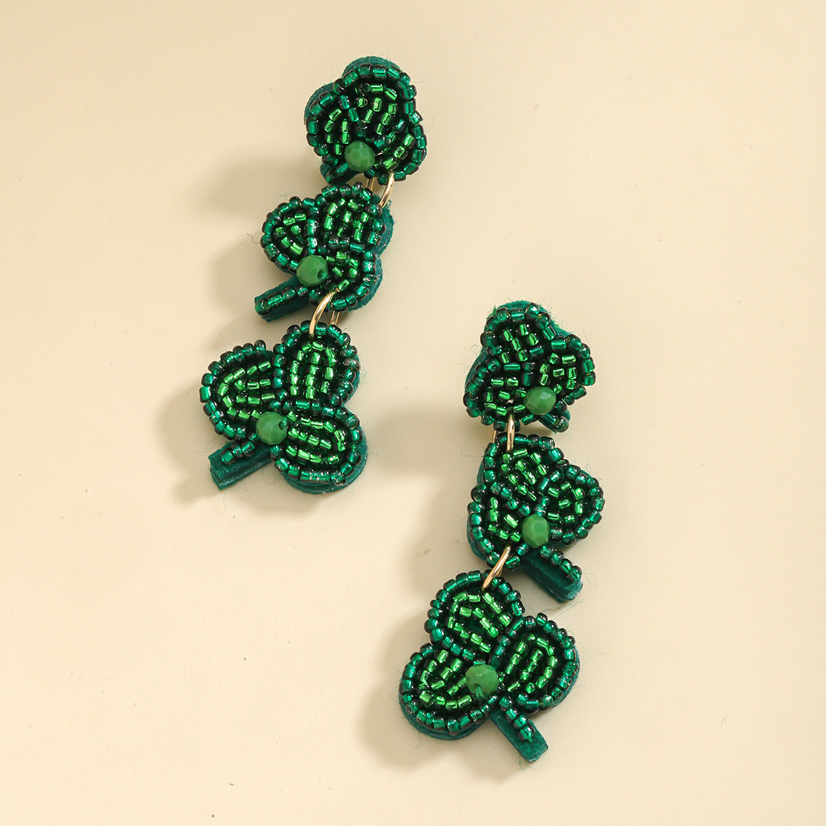 1 Pair Cute Handmade Simple Style Shamrock Letter Beaded Handmade Braid Seed Bead Drop Earrings