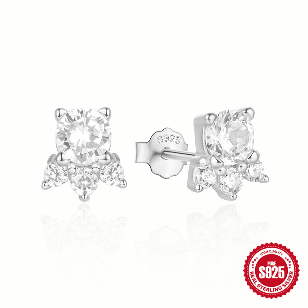 1 Pair Simple Style Geometric Round Flower Plating Inlay Sterling Silver Zircon Ear Studs