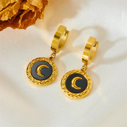 Simple Style Moon Titanium Steel 18k Gold Plated Earrings Necklace