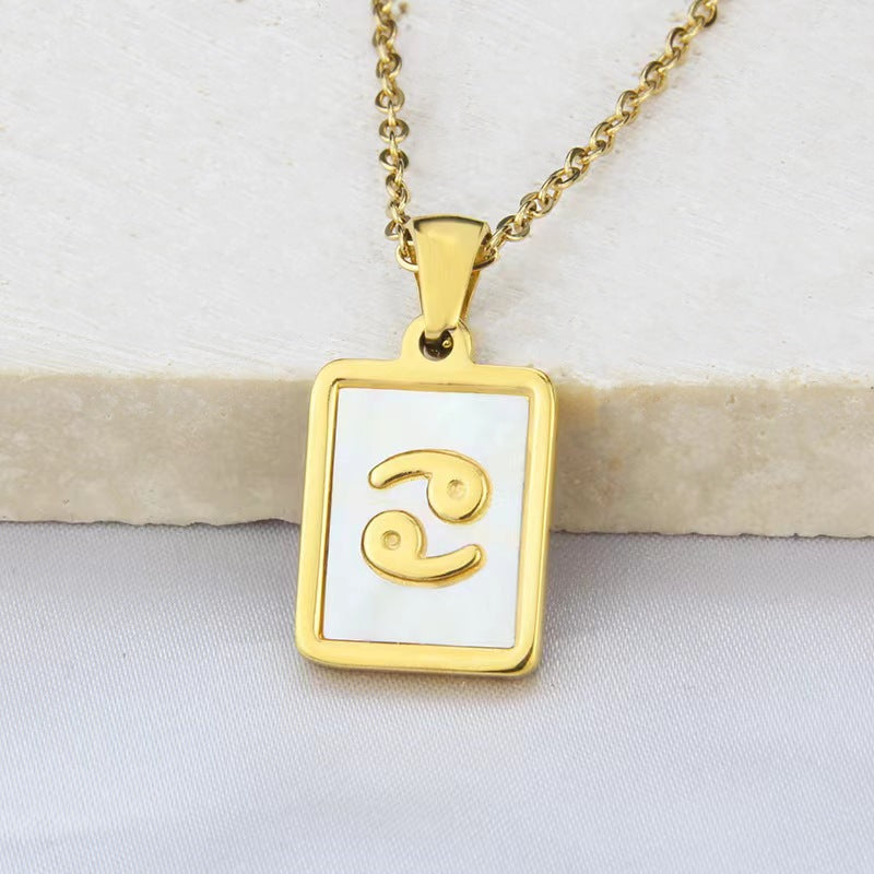 Simple Style Constellation Stainless Steel Plating Inlay Shell 18k Gold Plated Pendant Necklace