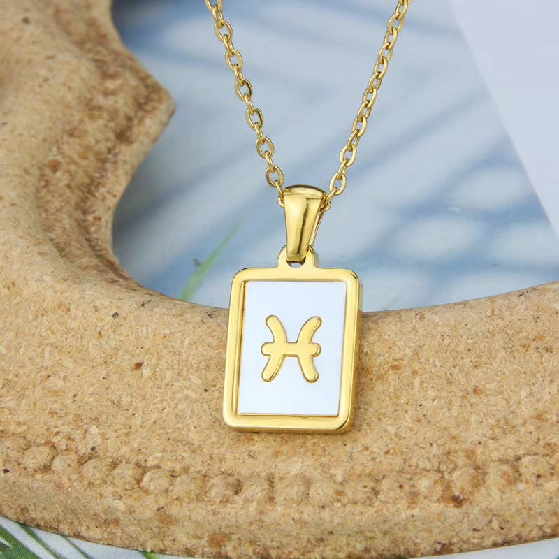 Simple Style Constellation Stainless Steel Plating Inlay Shell 18k Gold Plated Pendant Necklace