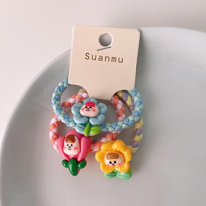 Kid'S Cartoon Style Animal Fruit Flower Cloth Resin Contrast Collar Hair Tie