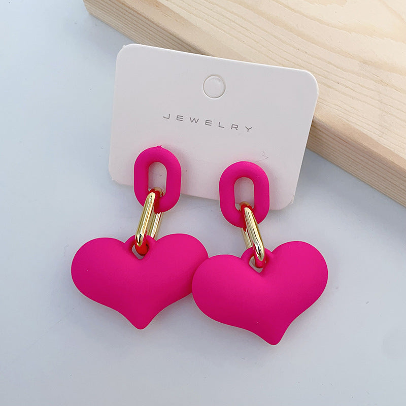 1 Pair Elegant Heart Shape Stoving Varnish Arylic Drop Earrings