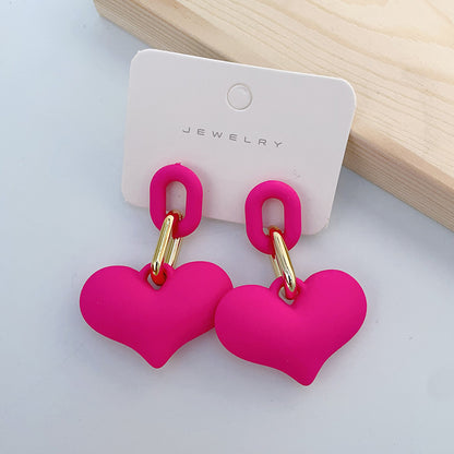 1 Pair Elegant Heart Shape Stoving Varnish Arylic Drop Earrings