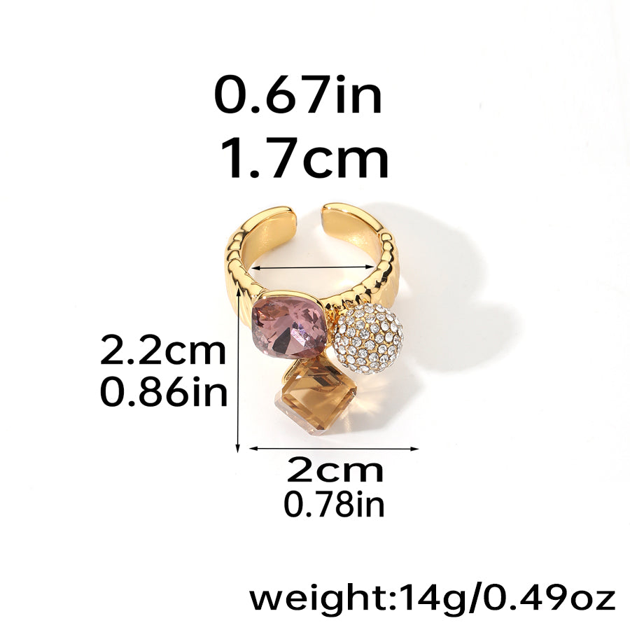 Shiny Geometric Artificial Crystal Copper Inlay Artificial Crystal Rhinestones Zircon Open Rings